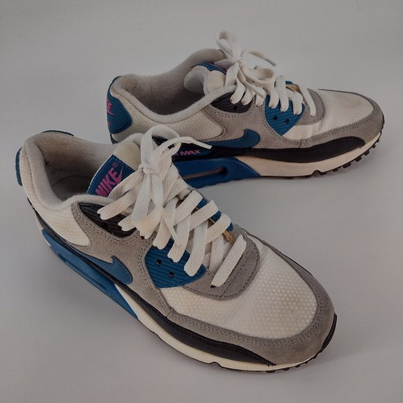 Nike Air Max 90 Essential White Green Abyss Gray & Black Sneakers - Picture 3 of 11